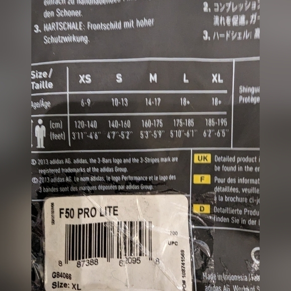 adidas soccer Shin Pads F50 Pro Lite  adult  XL 6'2" -6'5"  White/Blue - Picture 11 of 11